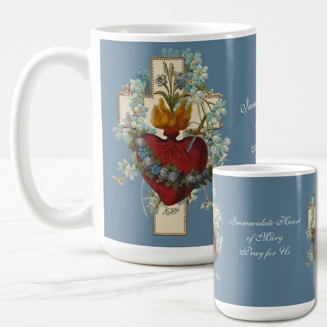 Cross Virgin Mary Immaculate Heart Religious  Coffee Mug (CATHOLIC IMMACULATE HEART OF MARY COFFEE MUGS)