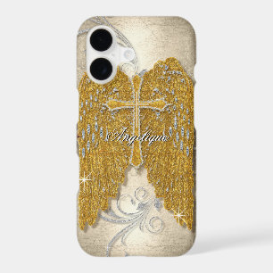 Cross w Glitter Diamond Jewel Look Angel Wings