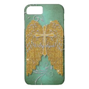Cross w Glitter Diamond Jewel Look Angel Wings Case-Mate iPhone Case