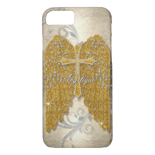 Cross w Glitter Diamond Jewel Look Angel Wings Case-Mate iPhone Case