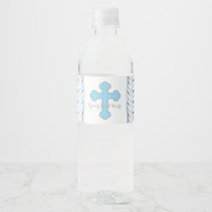 Cross Water Bottle Labels-Blue & Silver Label