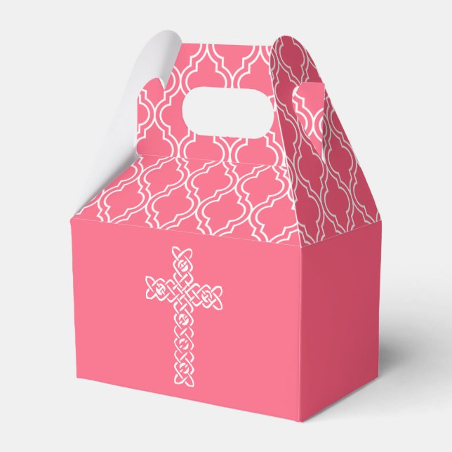 Cross | Watermelon Pink Communion Party Favour Box (Front Side)