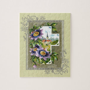 Cross With Church And Flowers Jigsaw Puzzle