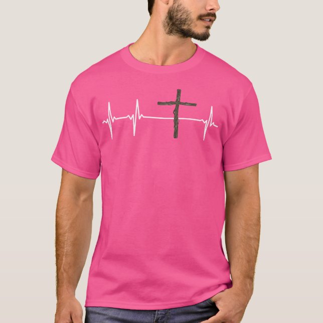 Cross With Ekg Heart Rate Display Faith Christian T-Shirt (Front)