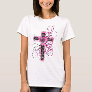 Cross with heart and scrolls T-Shirt