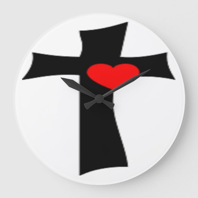 CROSS WITH RED HEART LARGE CLOCK (Front)