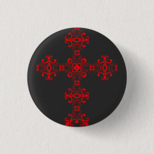 Cross with red ornament 3 cm round badge