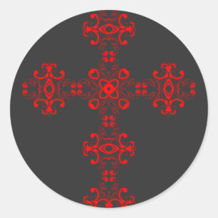 Cross with red ornament classic round sticker