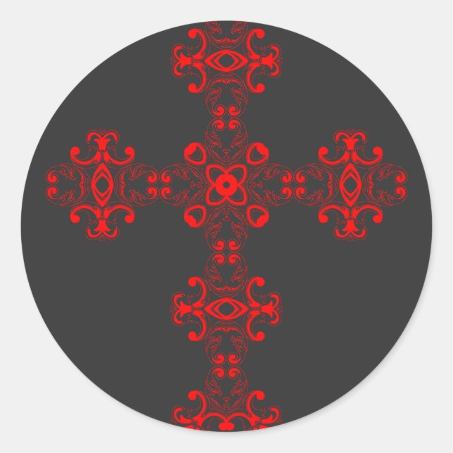 Cross with red ornament classic round sticker (Front)