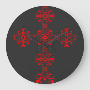 Cross with red ornament large clock