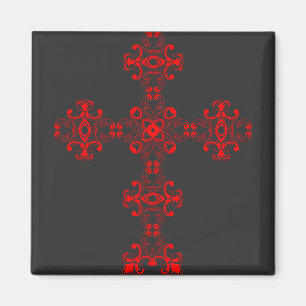 Cross with red ornament magnet