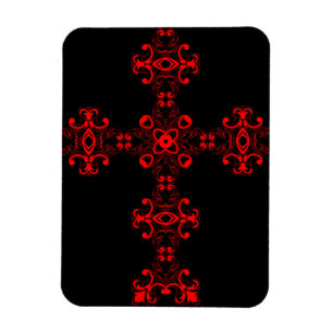 Cross with red ornament magnet
