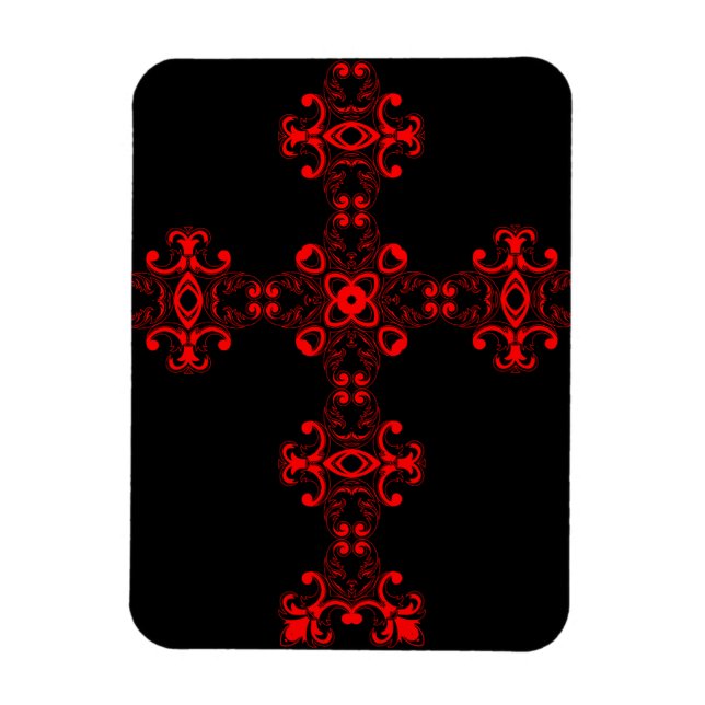 Cross with red ornament magnet (Vertical)