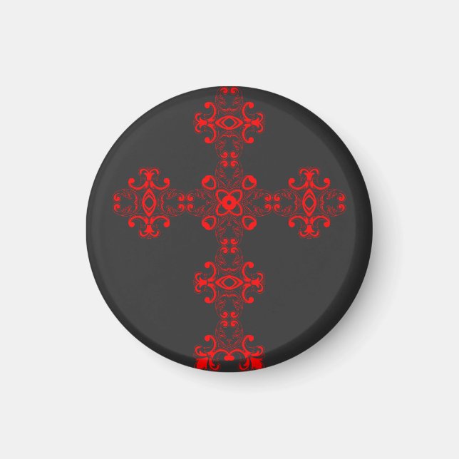 Cross with red ornament magnet (Front)