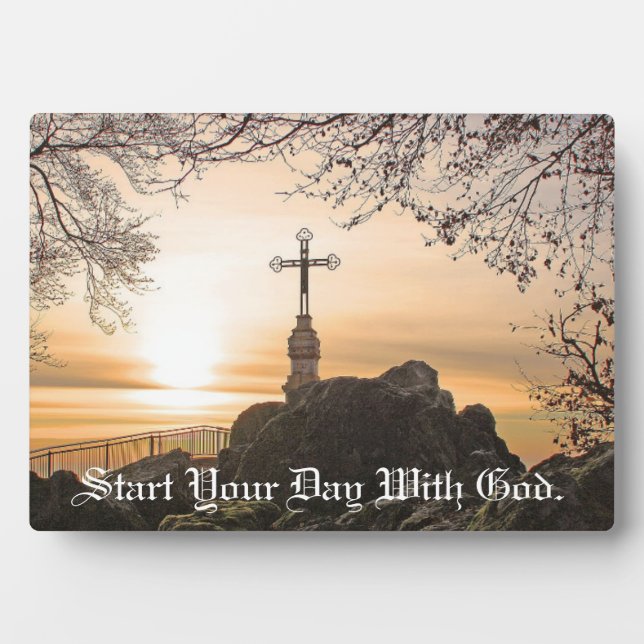 Cross With Shining Sun Tabletop Plaque with Easel (Front)