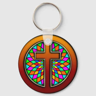CROSS WITH STAINED GLASS KEY RING
