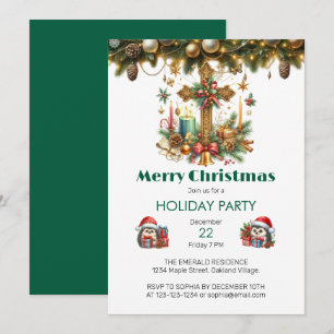 Cross with Stars and Candles Christmas Invitation