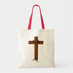 Cross With Thorn Wreath And A Rose Tote Bag