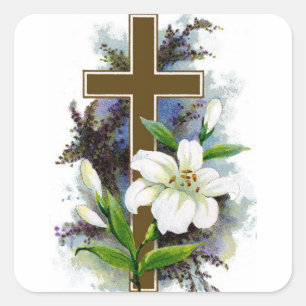Cross with White Flowers Sticker