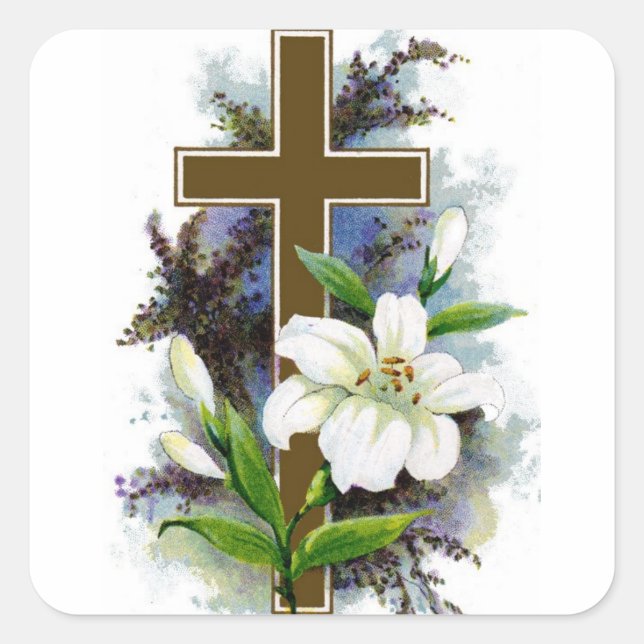 Cross with White Flowers Sticker (Front)