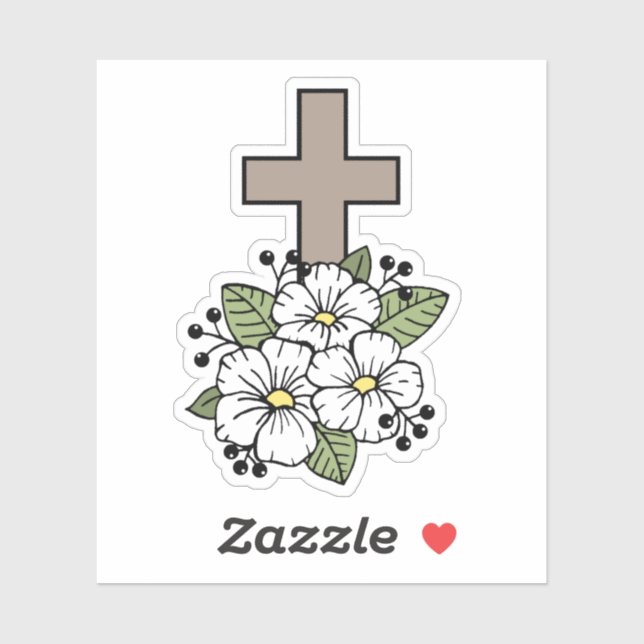 Cross With White Flowers Sticker (Sheet)