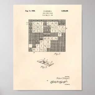 Cross Word Puzzle 1936 Patent Art Old Peper Poster