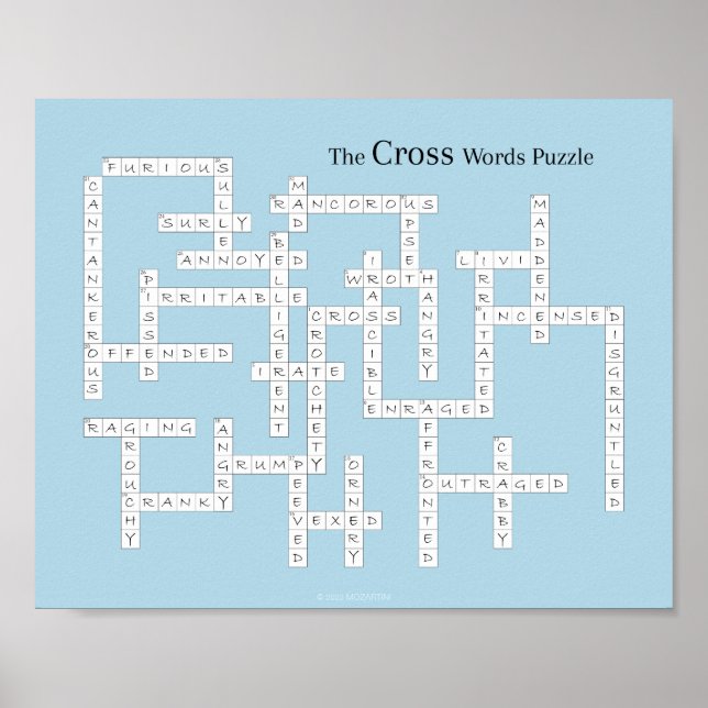 Cross Words Puzzle Grumpy Vocabulary Humour Blue Poster (Front)