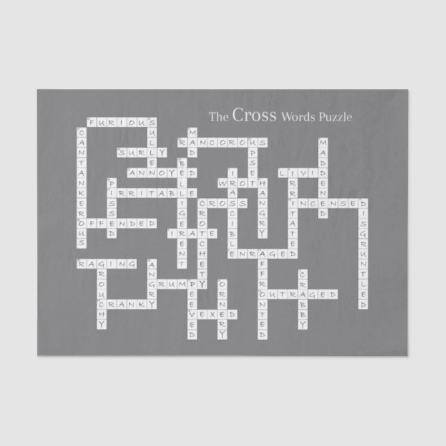 Cross Words Puzzle Semantics Humour Grey Tissue Paper (Front)