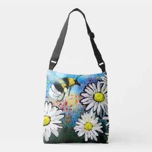 Crossbody Bag Purse - Whimsical Bee & Daisies Art