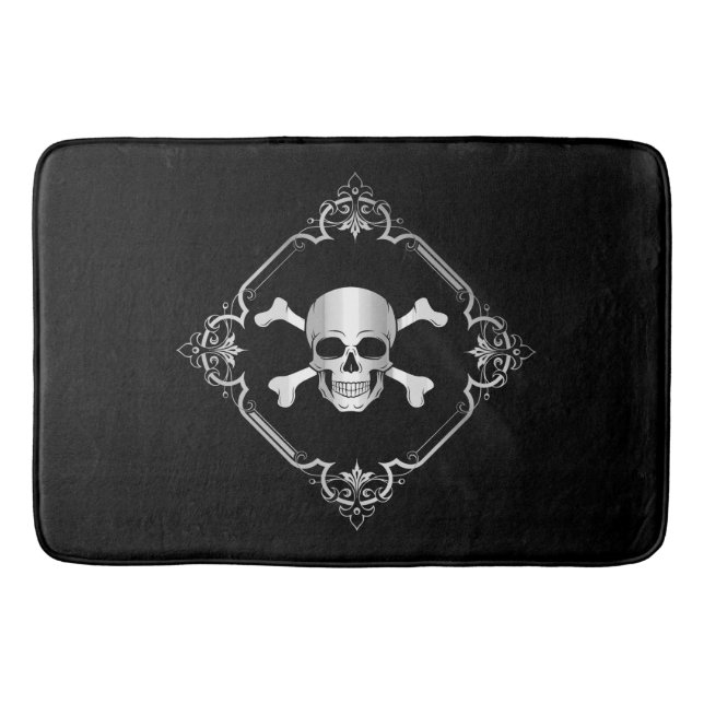 Crossbones/Jolly Roger/Pirate/black/silver Bath Ma Mat (Front)