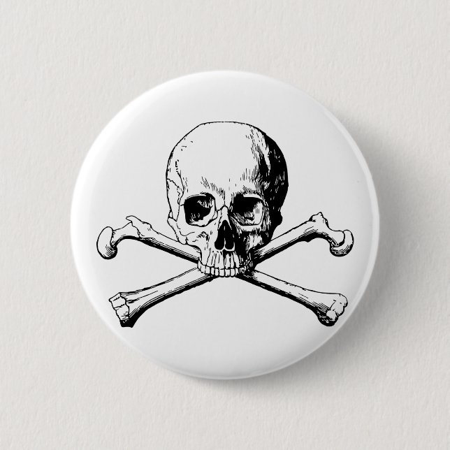 Crossbones skull 6 cm round badge (Front)