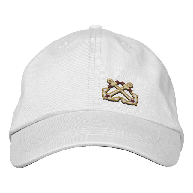 Crossed Anchors Nautical Star Embroidery Embroidered Hat (Front)