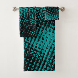 Crossed and bonded cyan or mix of blue and green bath towel set