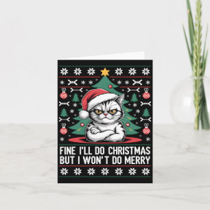 Crossed Arms Cat Funny Christmas Ugly Sweater Long Card
