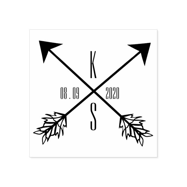 Crossed Arrows Monogram Wedding Wood Art Rubber Stamp (Imprint)