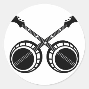 crossed banjos black classic round sticker