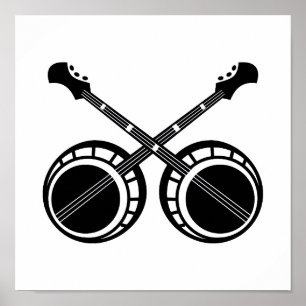 crossed banjos black poster