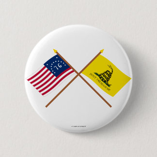 Crossed Bennington and Gadsden Flags 6 Cm Round Badge