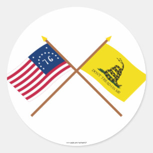 Crossed Bennington and Gadsden Flags Classic Round Sticker
