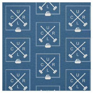 Crossed Brooms Curling Fabric - Blue and White