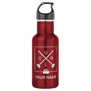 Crossed Brooms Curling Water Bottle - Personalised