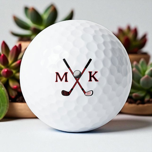 Crossed Clubs Golfer Modern Initials Logo  Golf Balls (Creator Uploaded)