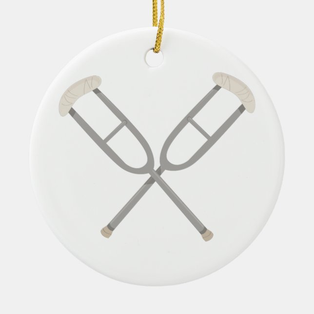 Crossed Crutches Ceramic Tree Decoration (Front)