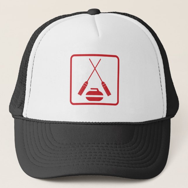 Crossed curling brooms truckers cap (Front)