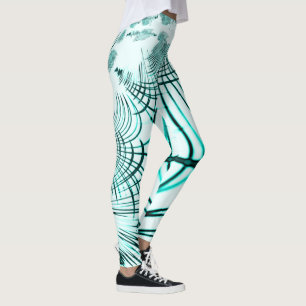 Crossed cyan aqua curved lines on light background leggings