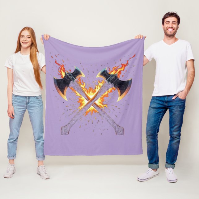 Crossed Fantasy Axes with Fiery Energy – Powerful  Fleece Blanket (In Situ)