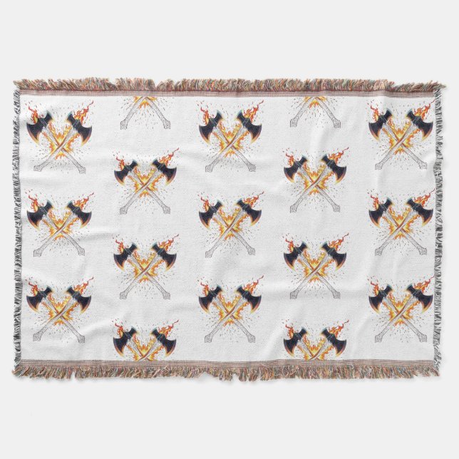 Crossed Fantasy Axes with Fiery Energy – Powerful  Throw Blanket (Front)