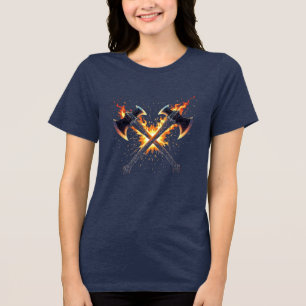 Crossed Fantasy Axes with Fiery Energy – Powerful  Tri-Blend Shirt