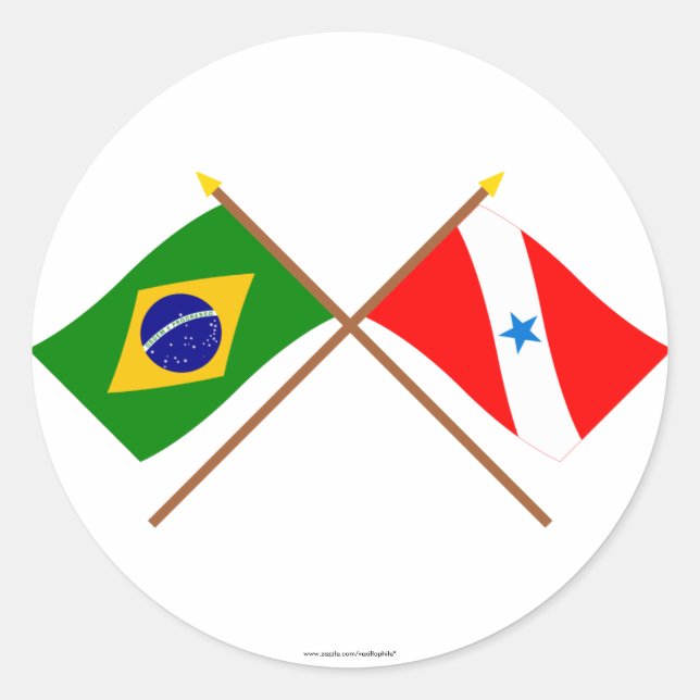 Crossed Flags of Brazil and Pará Classic Round Sticker (Front)