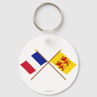 Crossed flags of France and Hautes-Pyrénées Key Ring